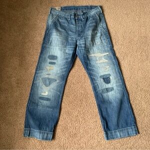 Polo Ralph Lauren Distressed Patchwork Repaired Denim Faded Jeans Men’s Sz 32x30